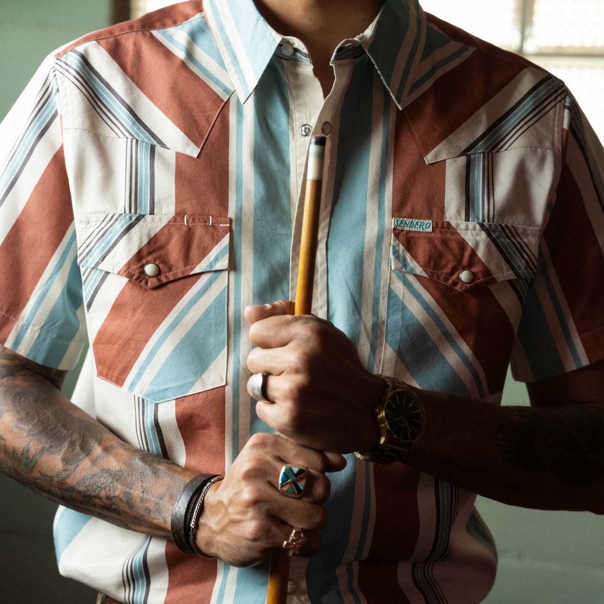 The Wyatt Pearl Snap Short Sleeve Print Shirt - Stagecoach Stripe