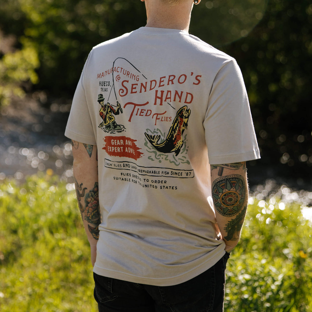 Hand Tied Flies T-Shirt - Sand