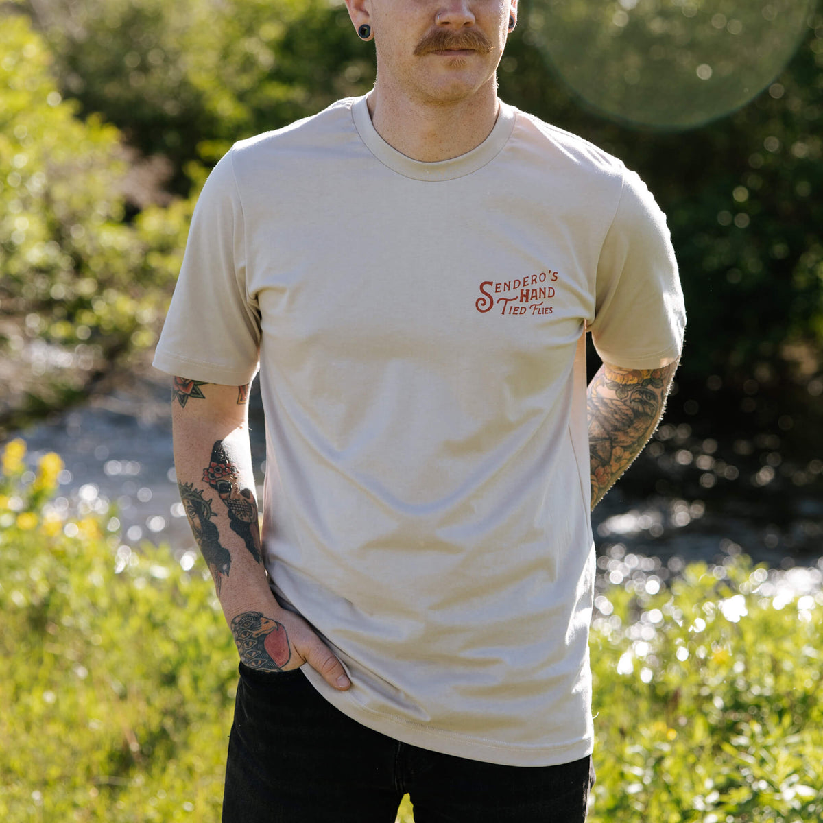 Hand Tied Flies T-Shirt - Sand