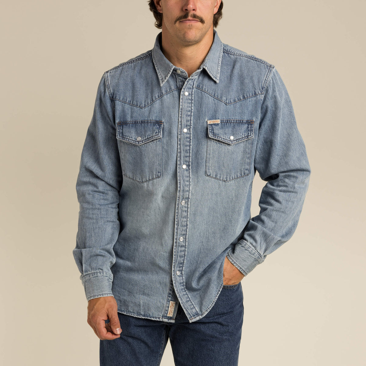 The Wyatt Pearl Snap Long Sleeve Denim Shirt - Vintage Denim