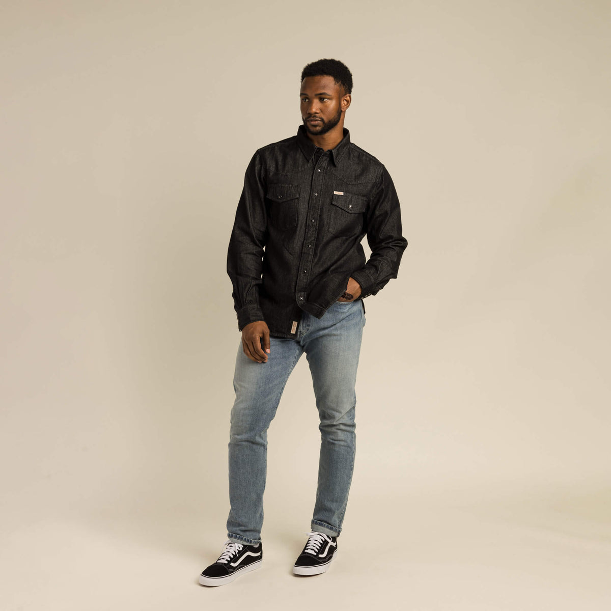The Wyatt Pearl Snap Long Sleeve Denim Shirt - Midnight Denim