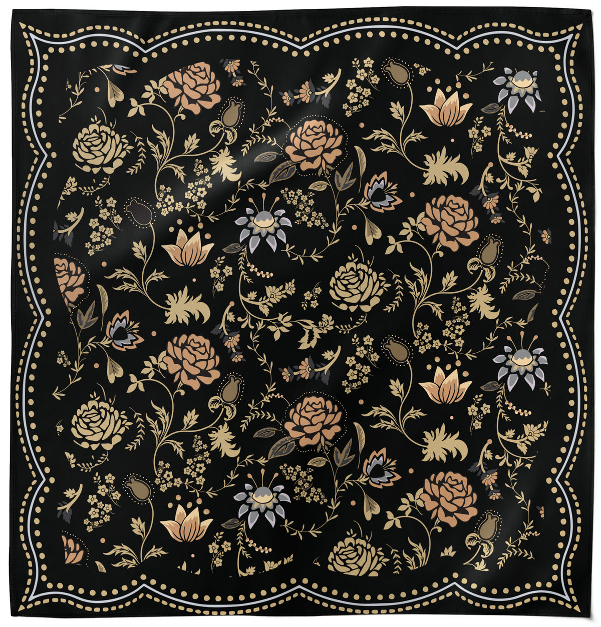Black Floral Bandana Scarf - Black