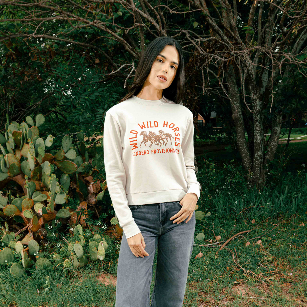 Women's Wild Wild Horses Sweatshirt - Sand