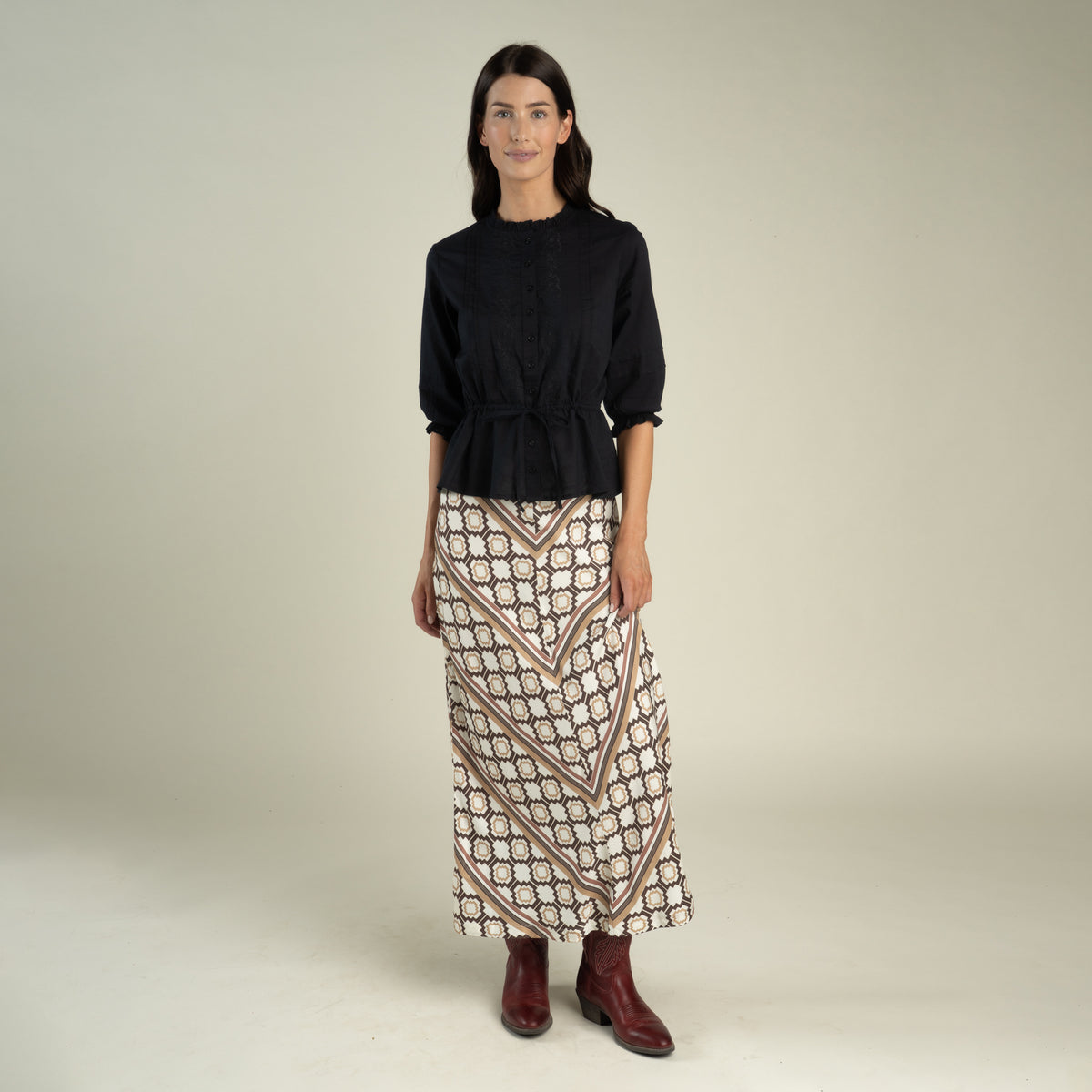 Pearla Slip Skirt - Chinati Chevron - Flax