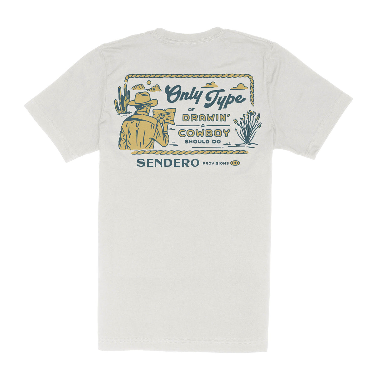 Cowboy Drawin' T-Shirt - Vintage White