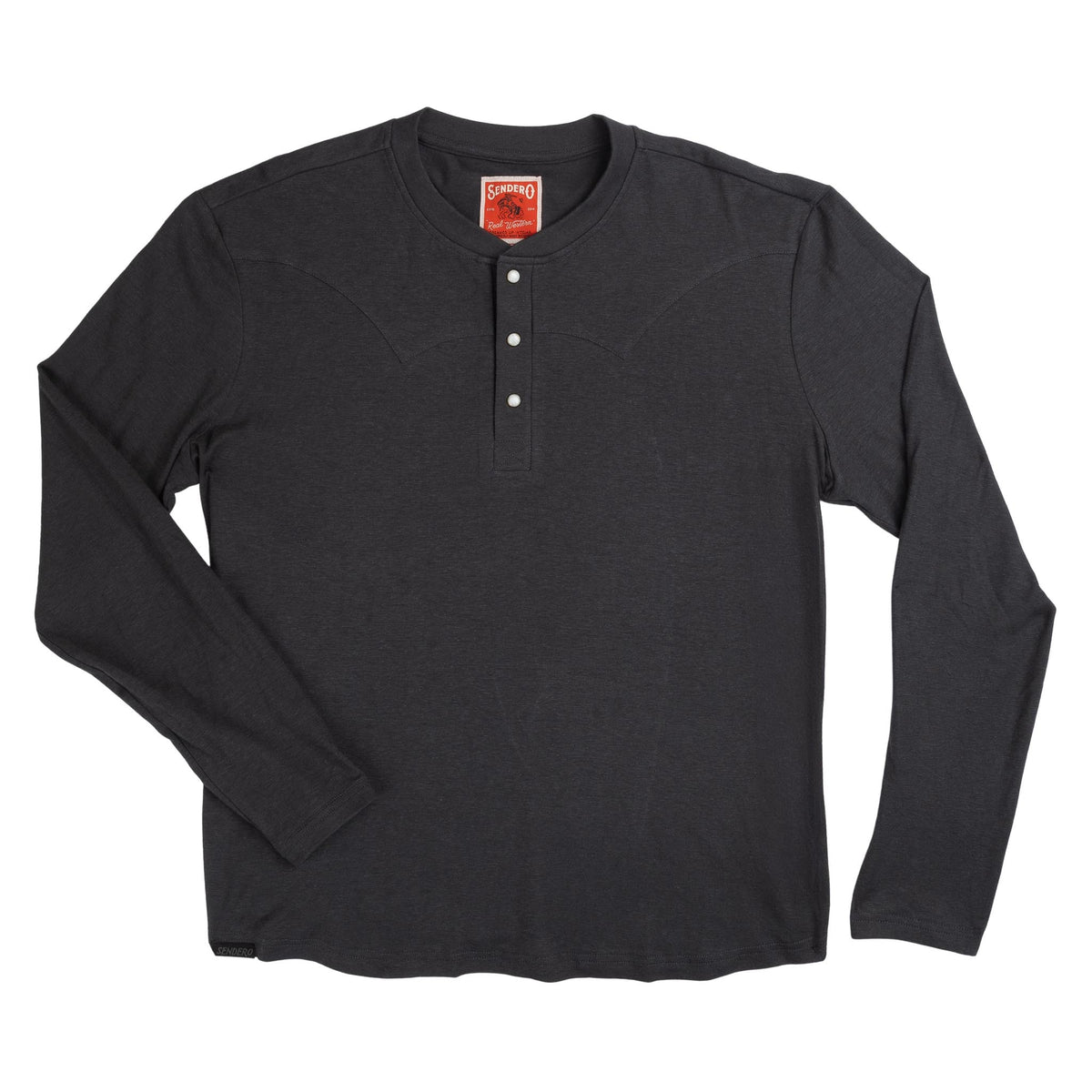 Tex Western Long Sleeve Henley - Charcoal