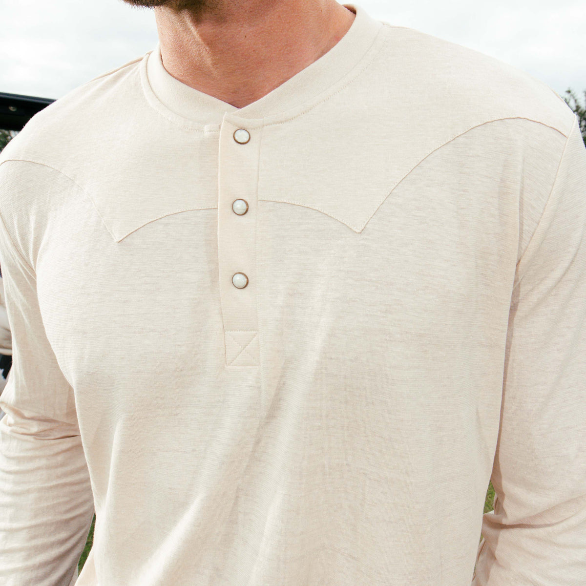 Tex Western Long Sleeve Henley - White