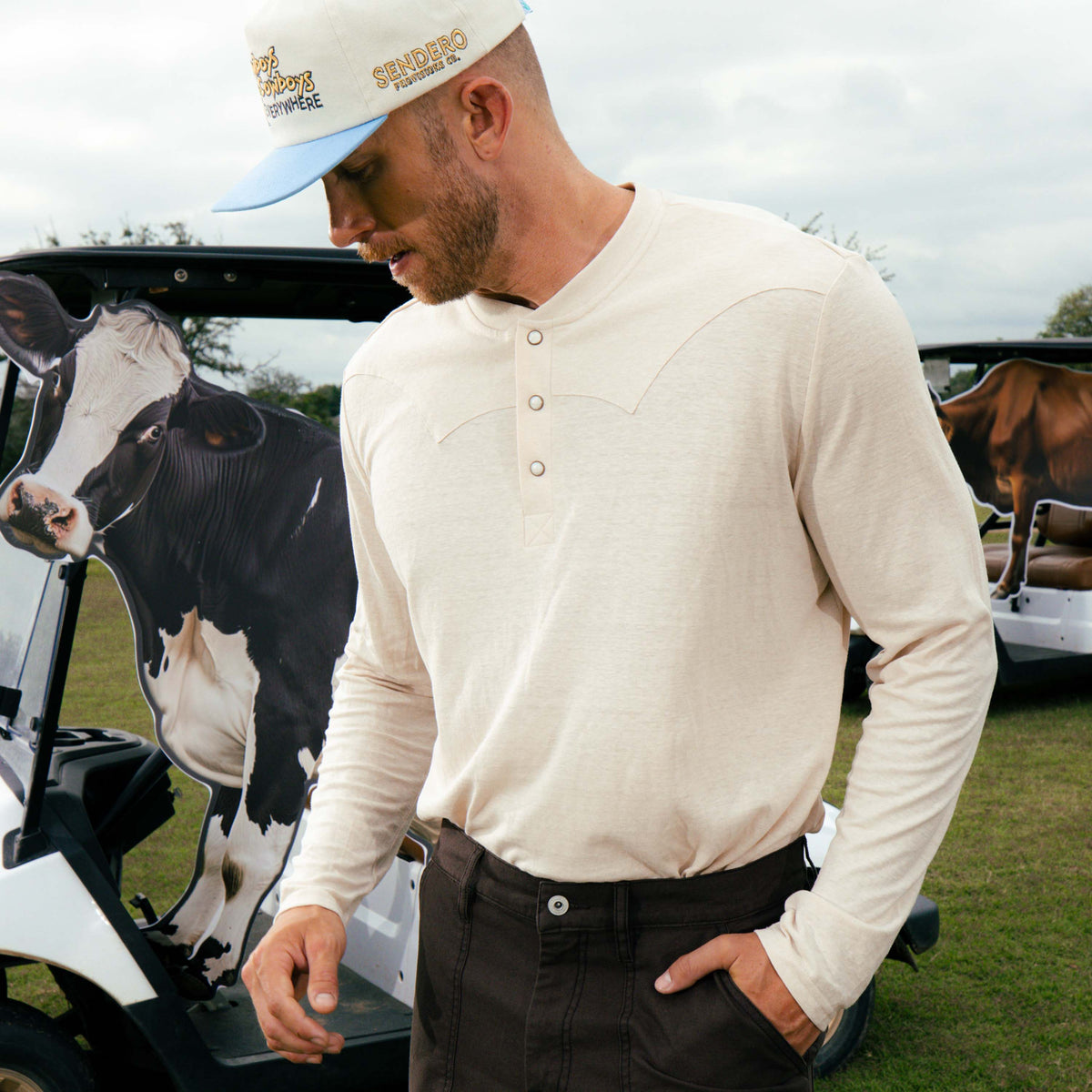 Tex Western Long Sleeve Henley - White