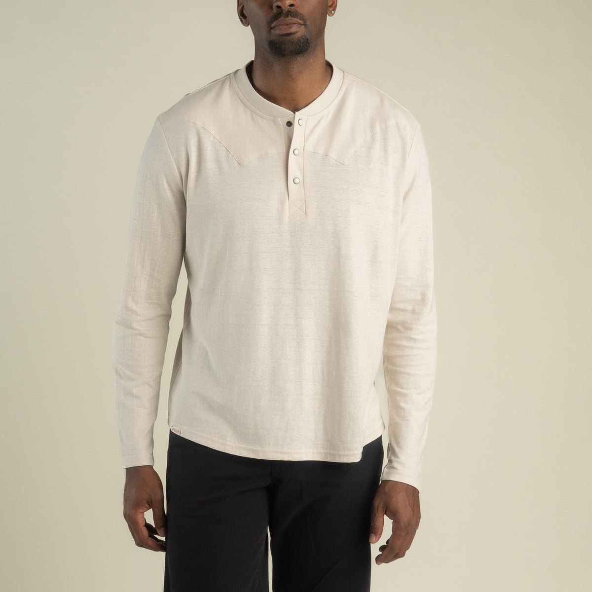 Tex Western Long Sleeve Henley - White