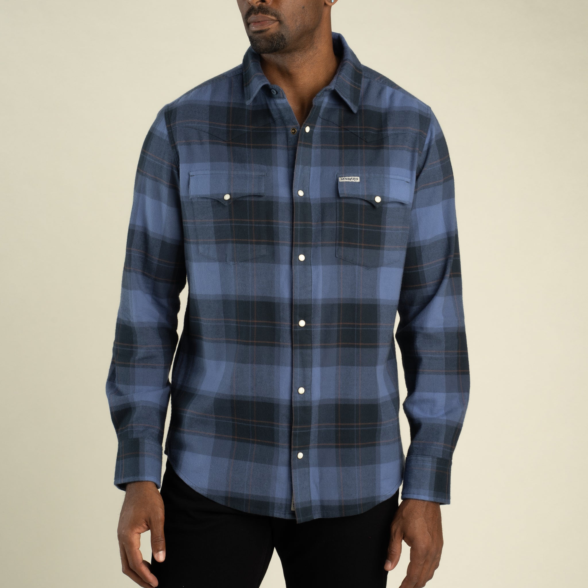 Durango Flannel - Pearlsnap - Woodrow Plaid - Midnight | Sendero