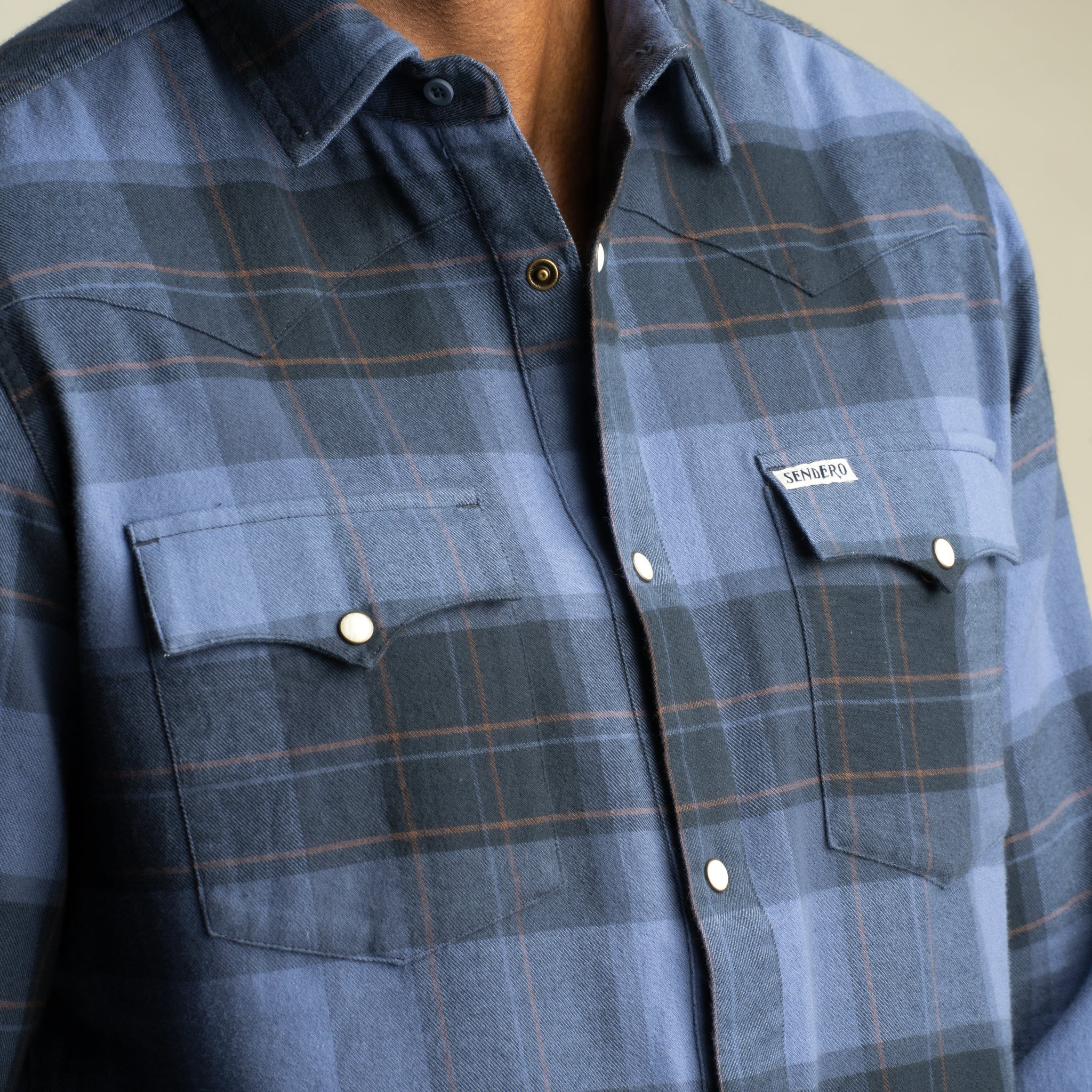 Durango Flannel - Pearlsnap - Woodrow Plaid - Midnight | Sendero