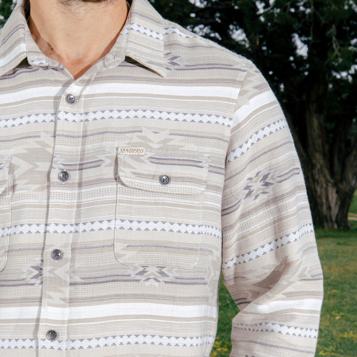 Boquillas Long Sleeve Shirt - Mesilla Chevron - Limestone