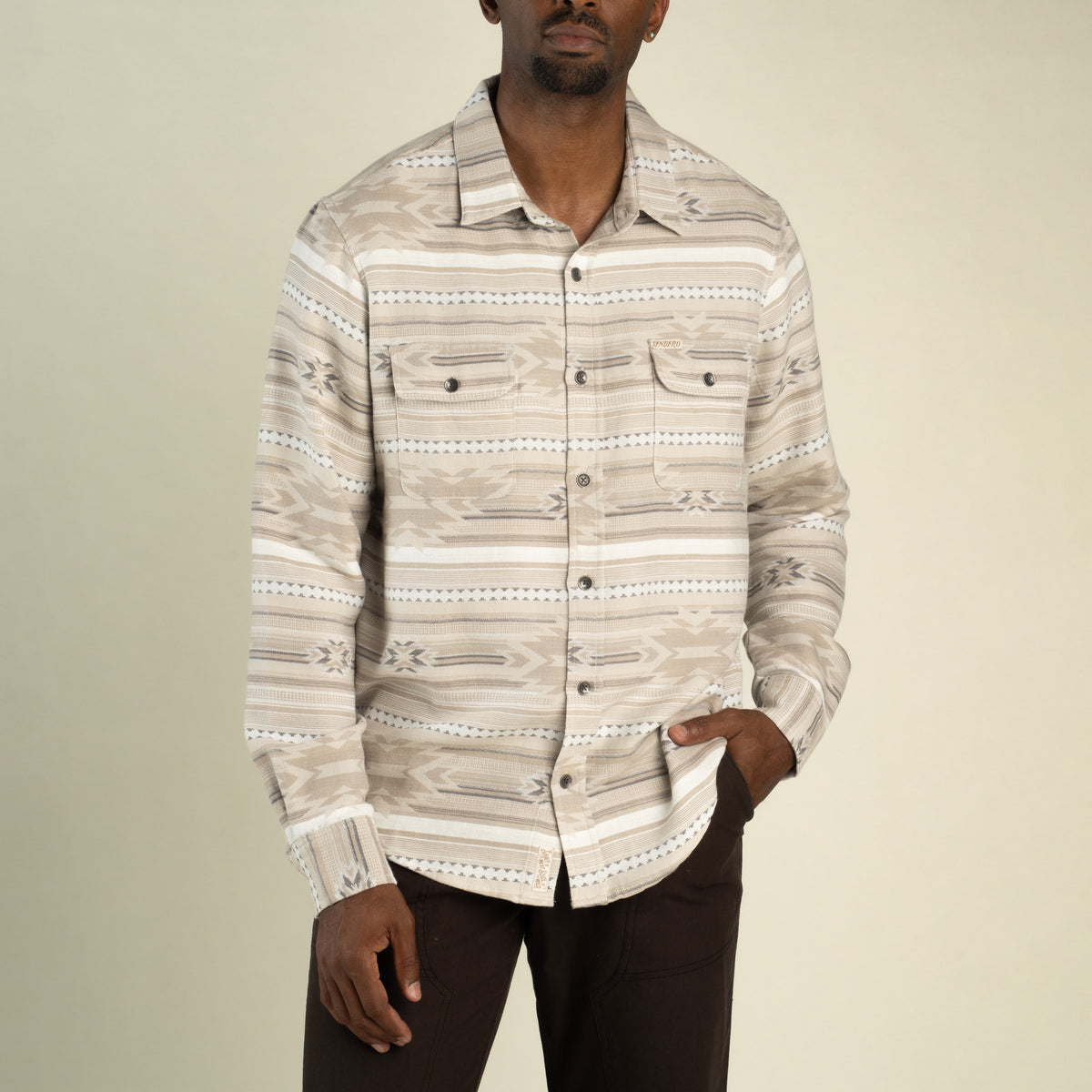 Boquillas Long Sleeve Shirt - Mesilla Chevron - Limestone