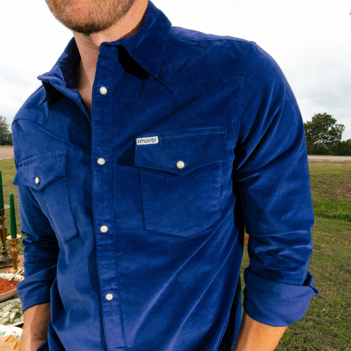 The Wyatt Pearl Snap Long Sleeve Corduroy Shirt - Navy