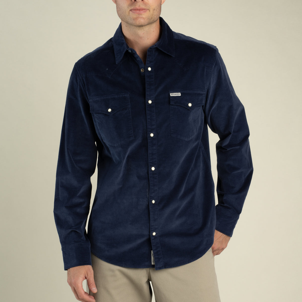 The Wyatt Pearl Snap Long Sleeve Corduroy Shirt - Navy