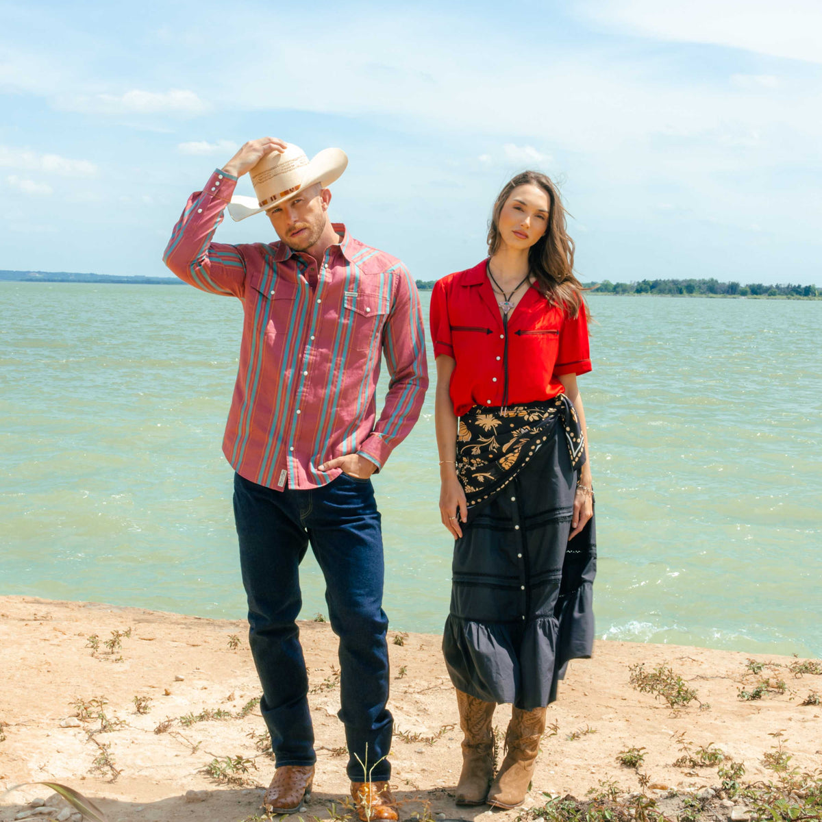 The Wyatt Pearl Snap Long Sleeve Print Shirt - Miles City Stripe - Clay