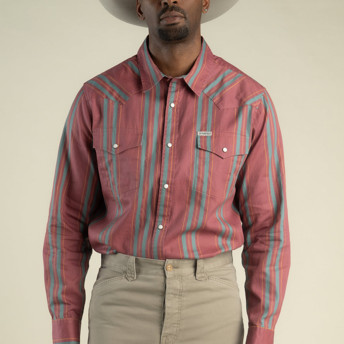 The Wyatt Pearl Snap Long Sleeve Print Shirt - Miles City Stripe - Clay