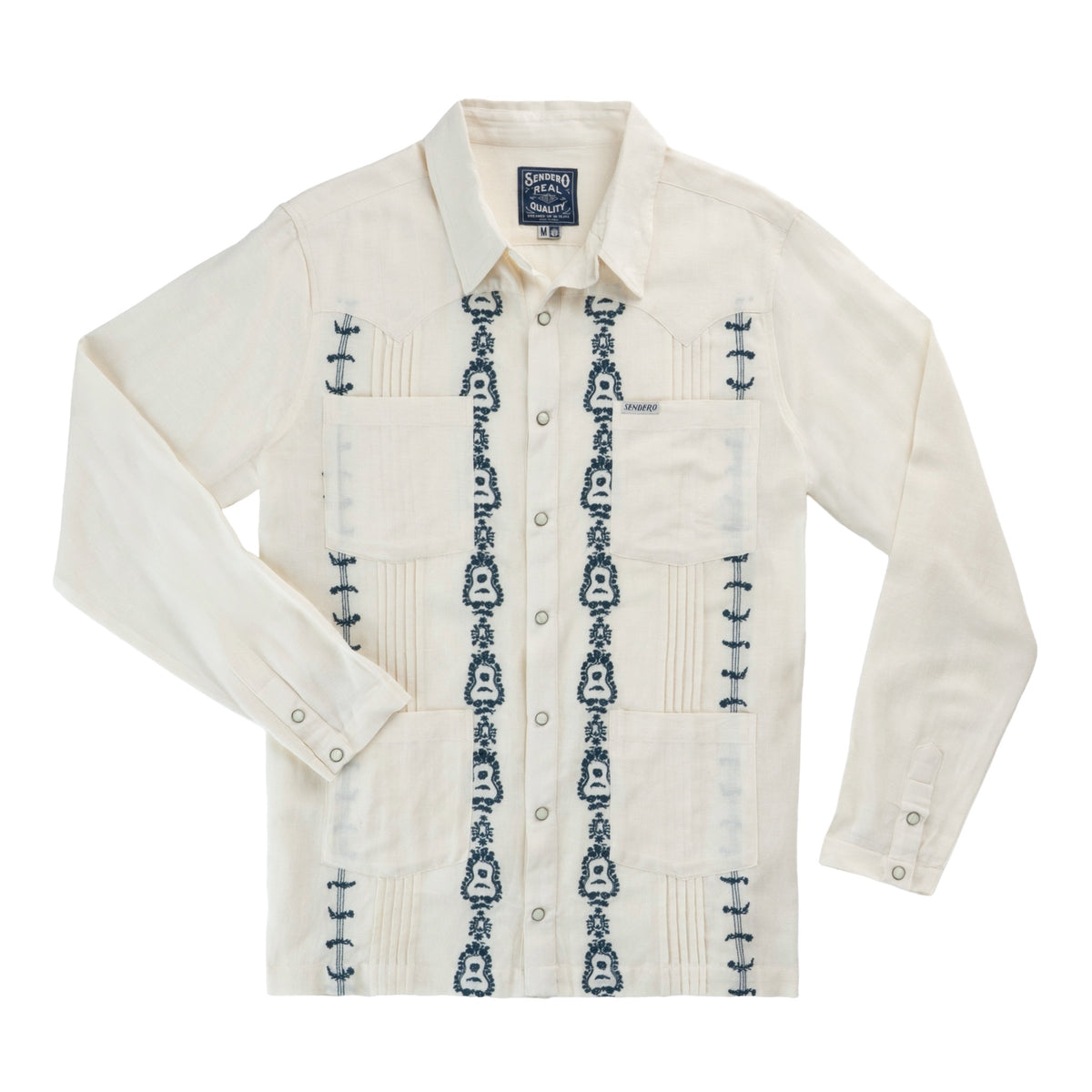 Caballero Guayabera Long Sleeve Shirt - Guitar Stripe - Cream
