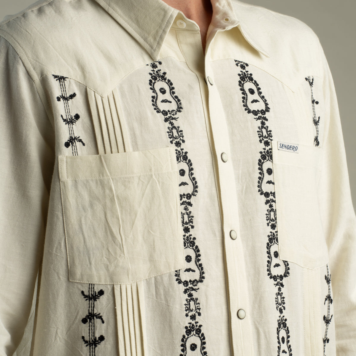 Caballero Guayabera Long Sleeve Shirt - Guitar Stripe - Cream