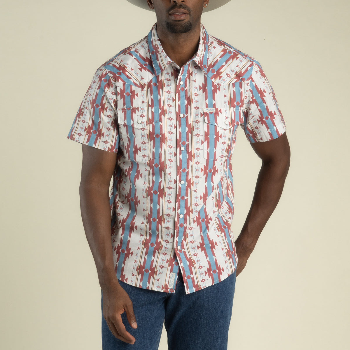 The Wyatt Pearl Snap Short Sleeve Print Shirt - Cienega Stripe - Clay