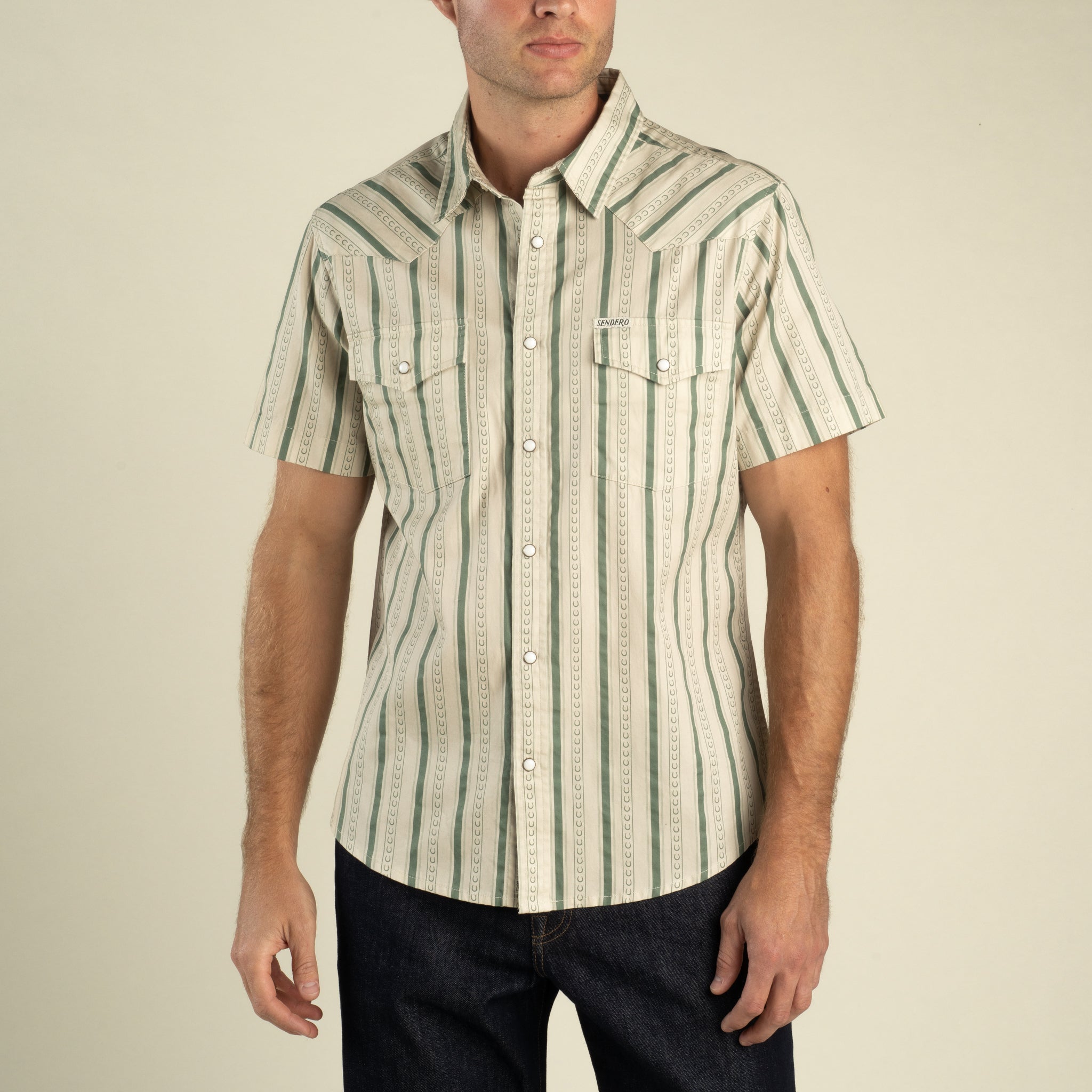 The Wyatt Pearl Snap Short Sleeve Print Shirt - Horseshoe Stripe