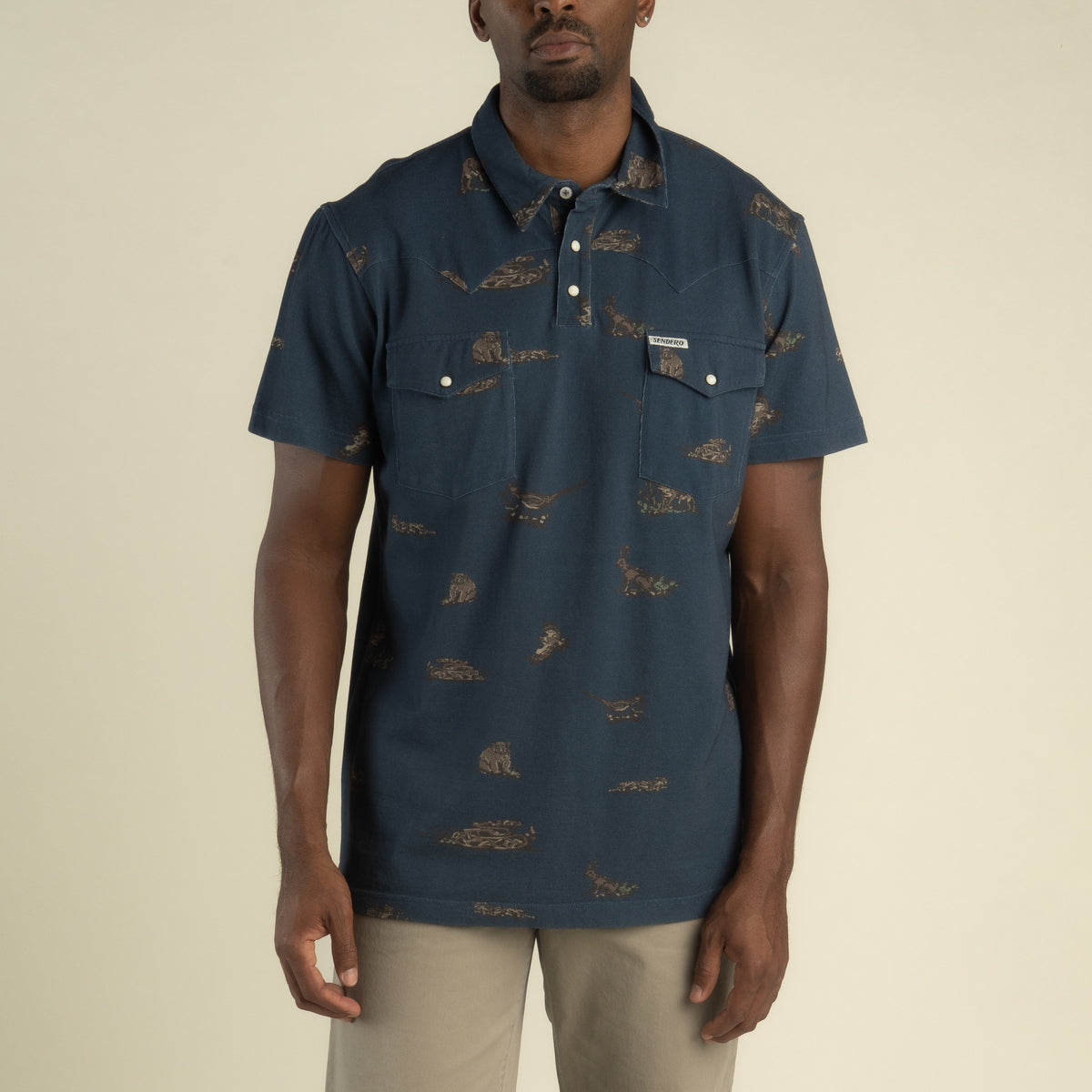 Cantina Pique Polo Short Sleeve Shirt - Desert Critters - Midnight
