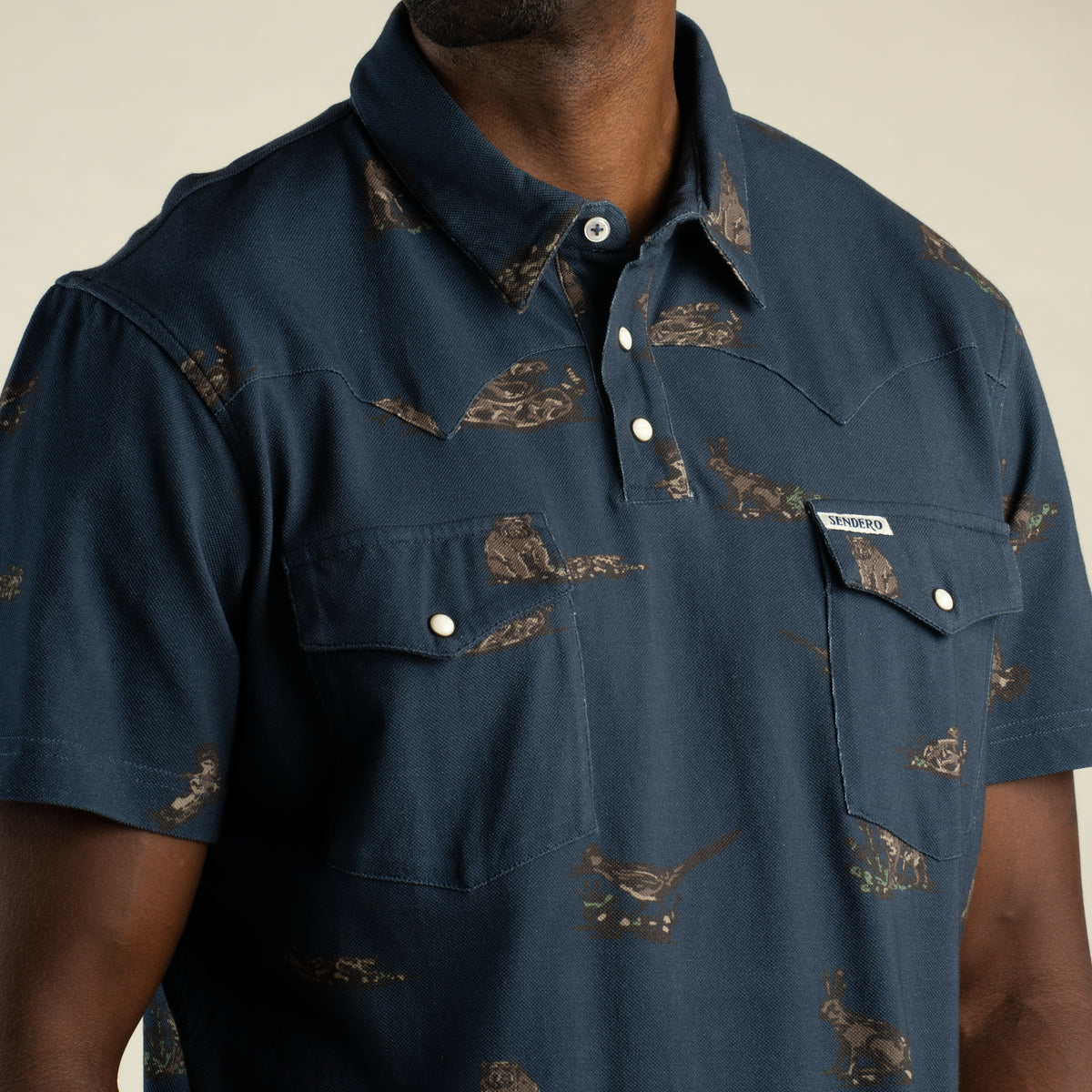 Cantina Pique Polo Short Sleeve Shirt - Desert Critters - Midnight