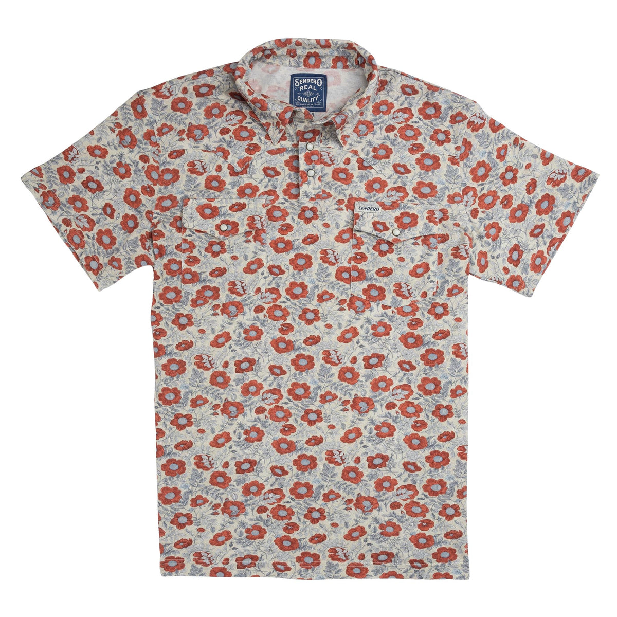 Cantina Pique Polo Short Sleeve Shirt - Desert Floral - Rosado