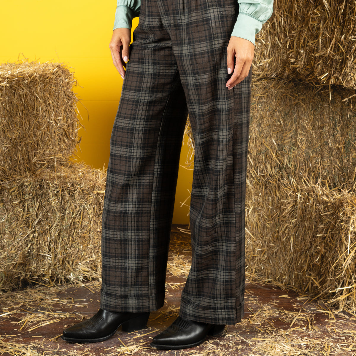 Sundown Western Trouser - Plaid - Charcoal