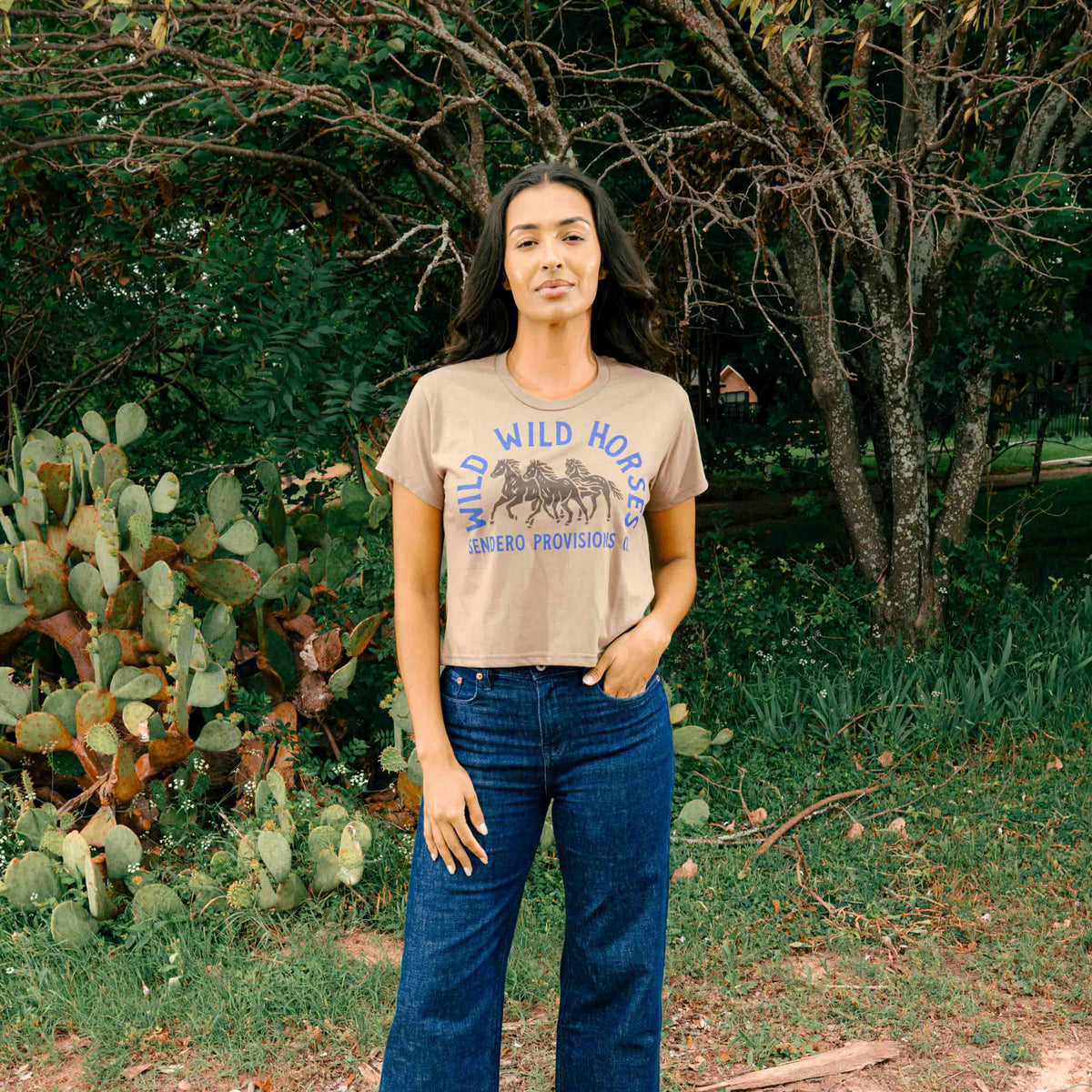 Wild Wild Horses Boxy Tee - Light Brown