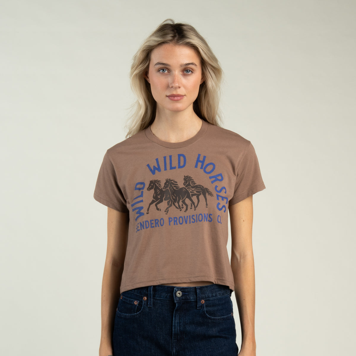 Wild Wild Horses Boxy Tee - Light Brown