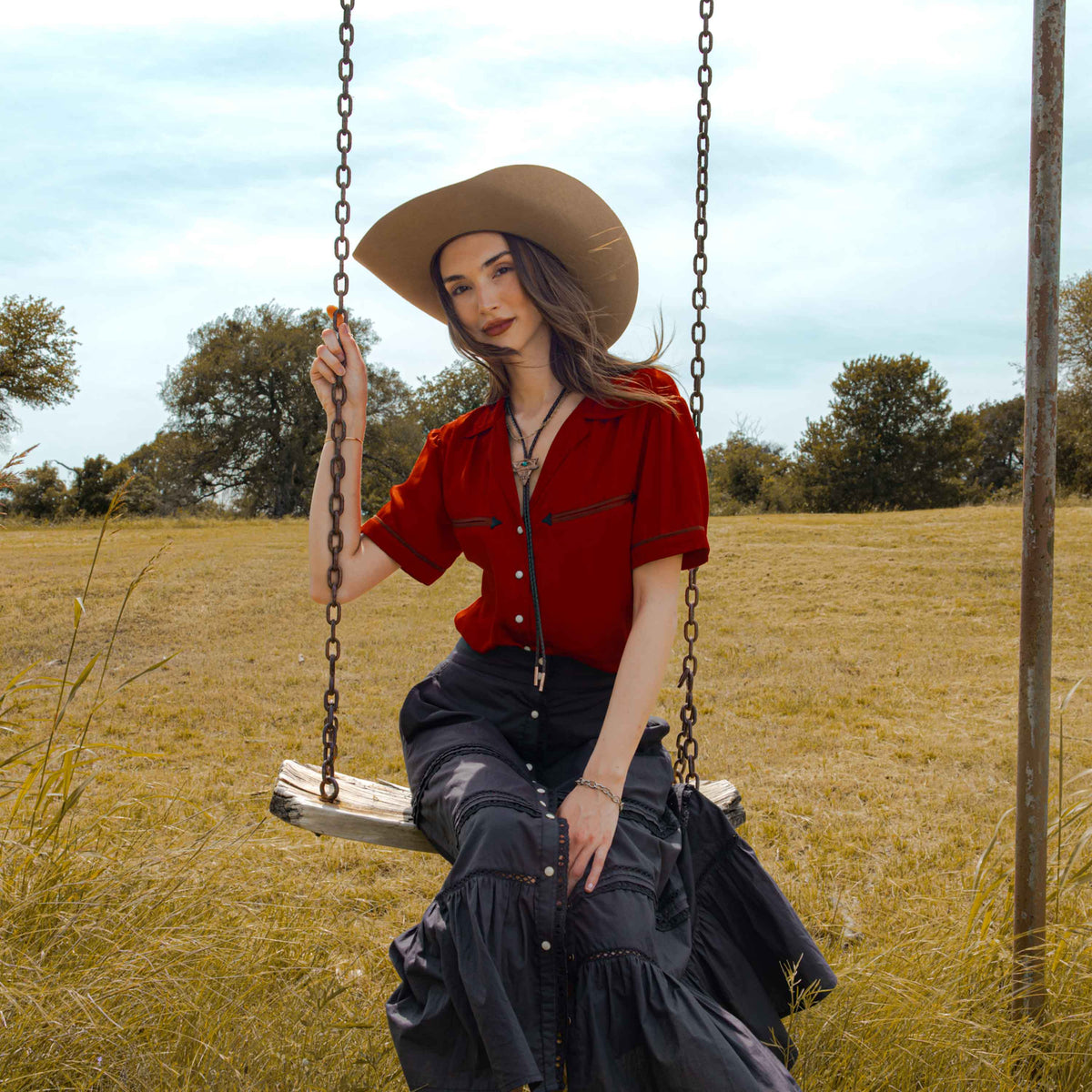 Cheyenne Western Blouse - Crimson