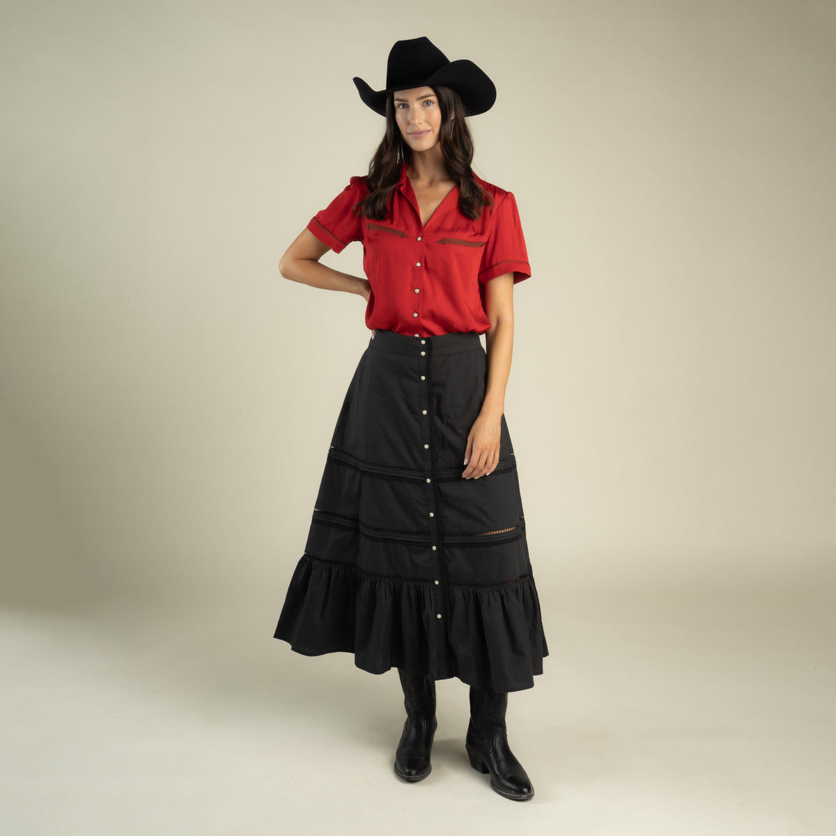 Cheyenne Western Blouse - Crimson