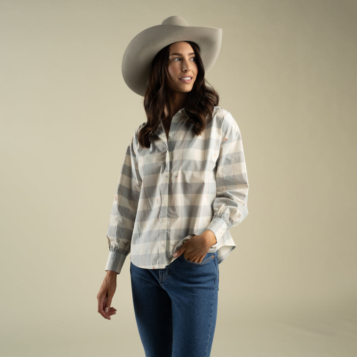 Helena Button Down - Paisano Check - Opal