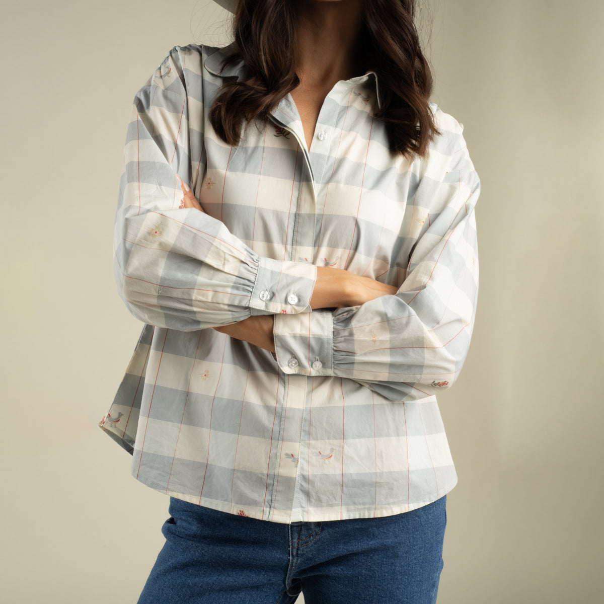 Helena Button Down - Paisano Check - Opal