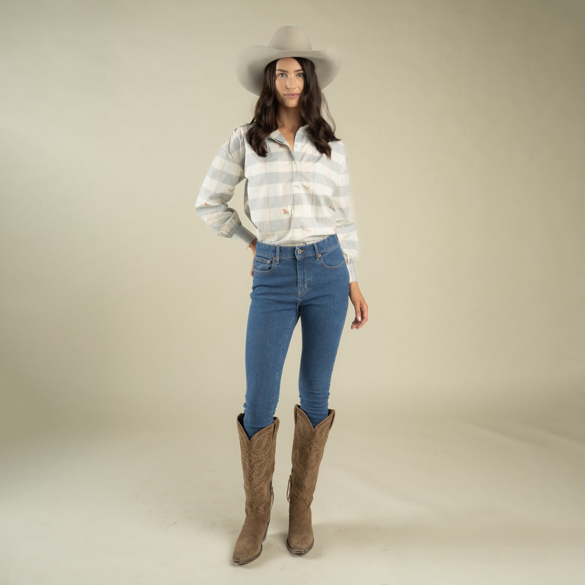 Helena Button Down - Paisano Check - Opal