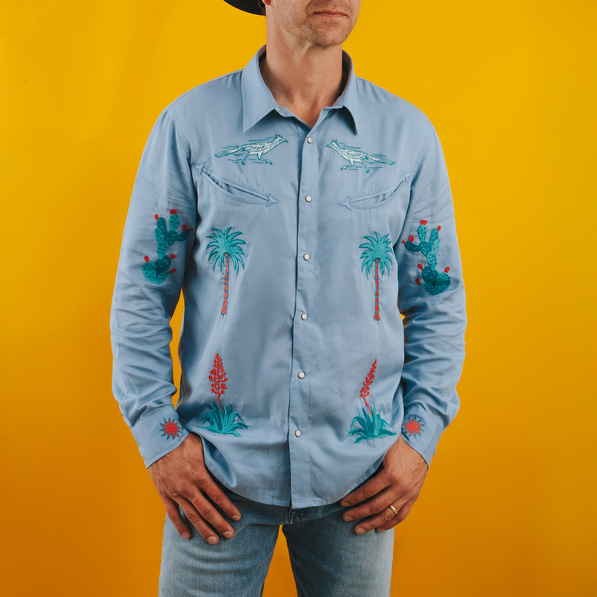 Embroidered Pearl Snap Button Up Long Sleeve - Ranch and Reef