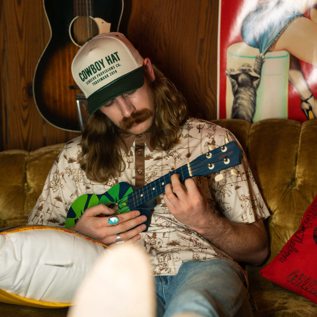 Cowboy Hat - Cream/Green