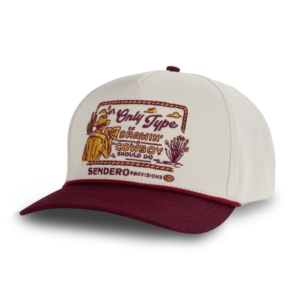 Cowboy Drawin' Hat - Cream/Maroon