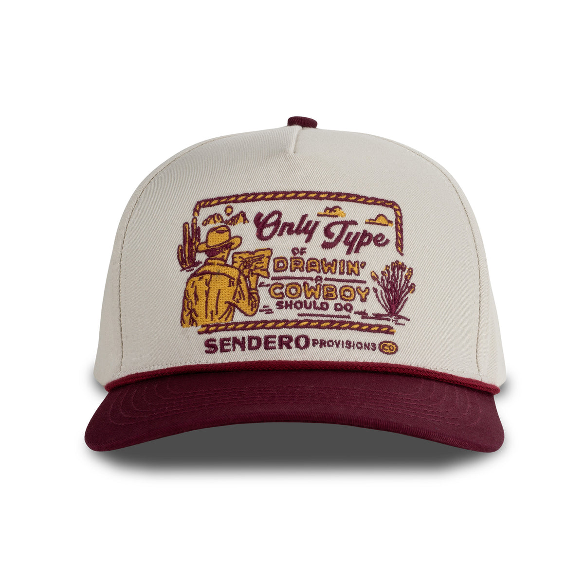 Cowboy Drawin' Hat - Cream/Maroon