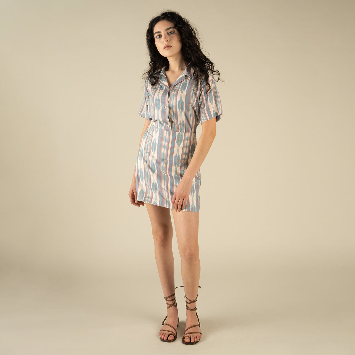 The Raquel Skirt - Tuscon Stripe - Faded Teal
