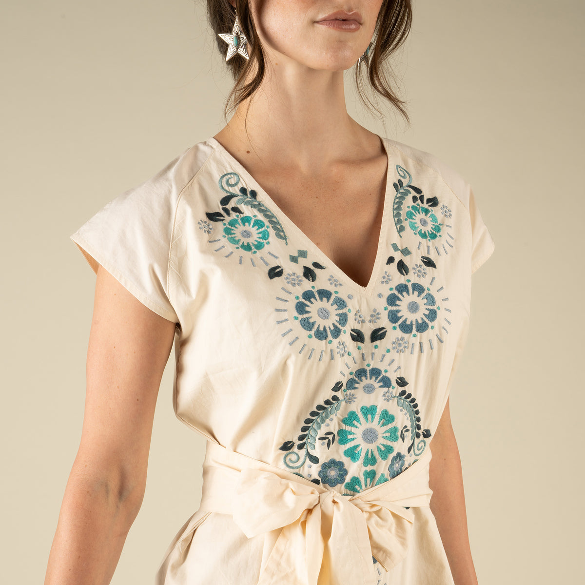 The Emilia Dress - Ivory - Teal