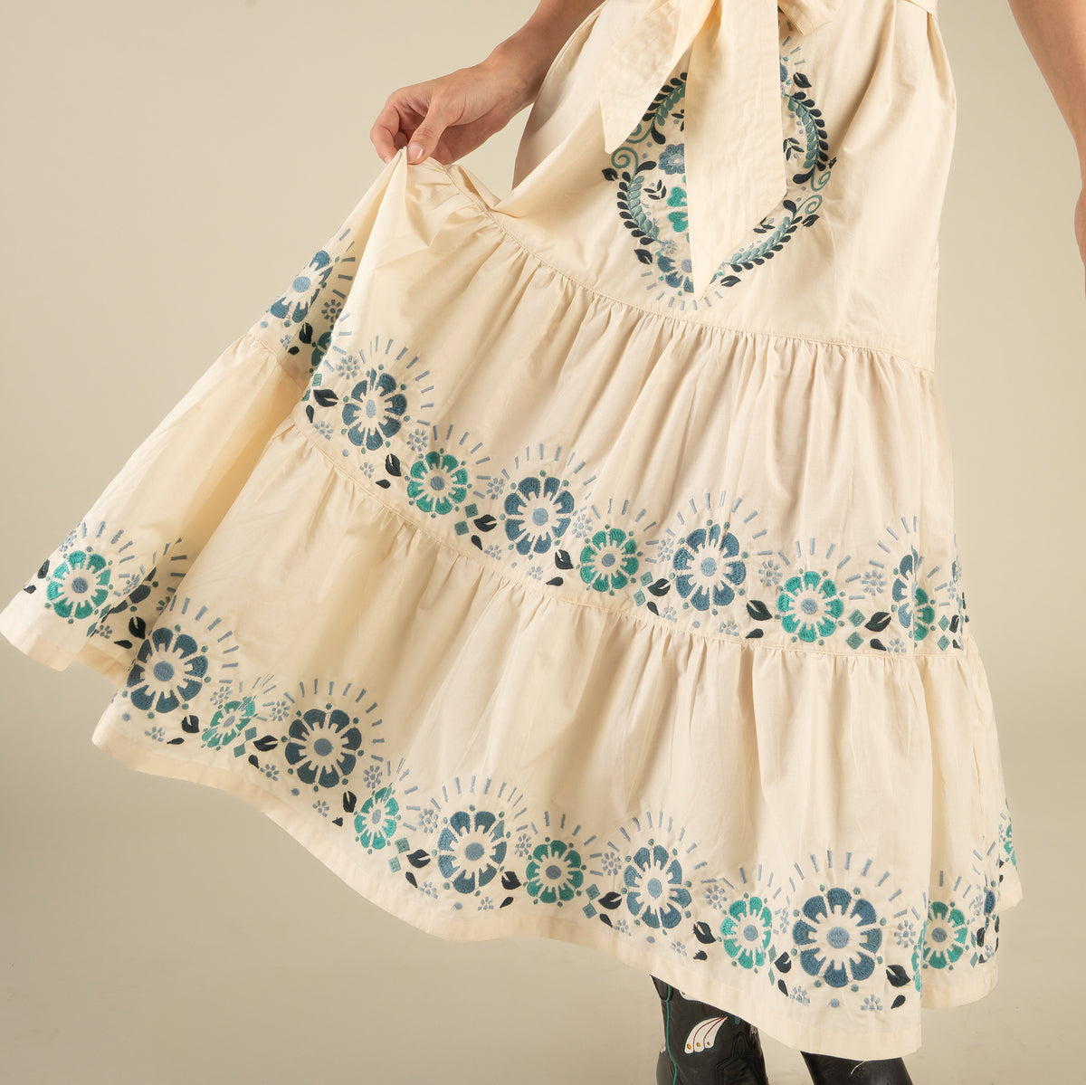 The Emilia Dress - Ivory - Teal
