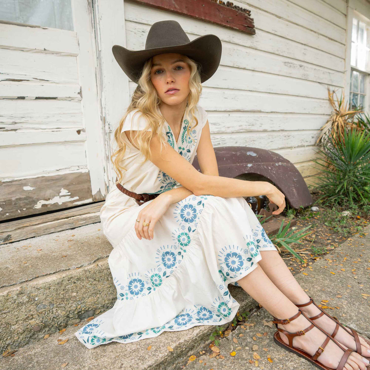 The Emilia Dress - Ivory - Teal