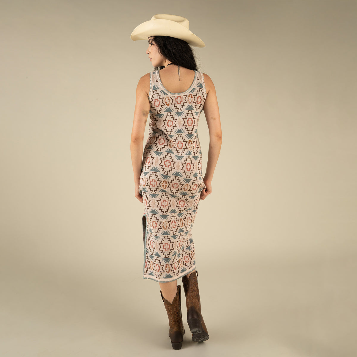 Puebla Knit Dress - Chama Chevron - Cream/Teal
