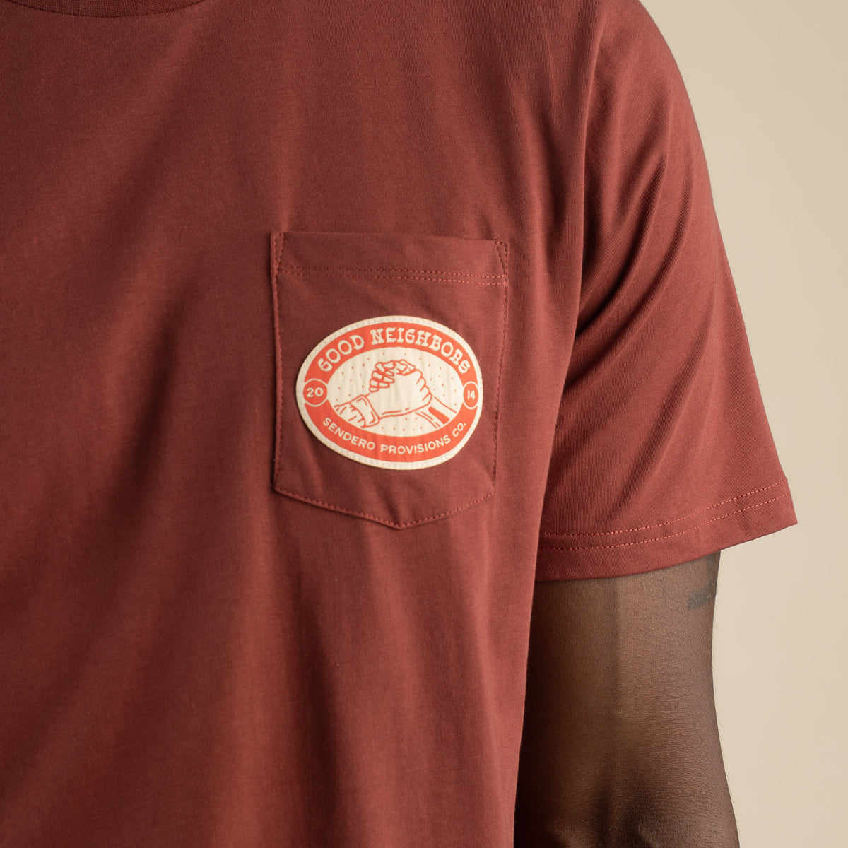 Good Neighbors Pocket T-Shirt - Warm Red