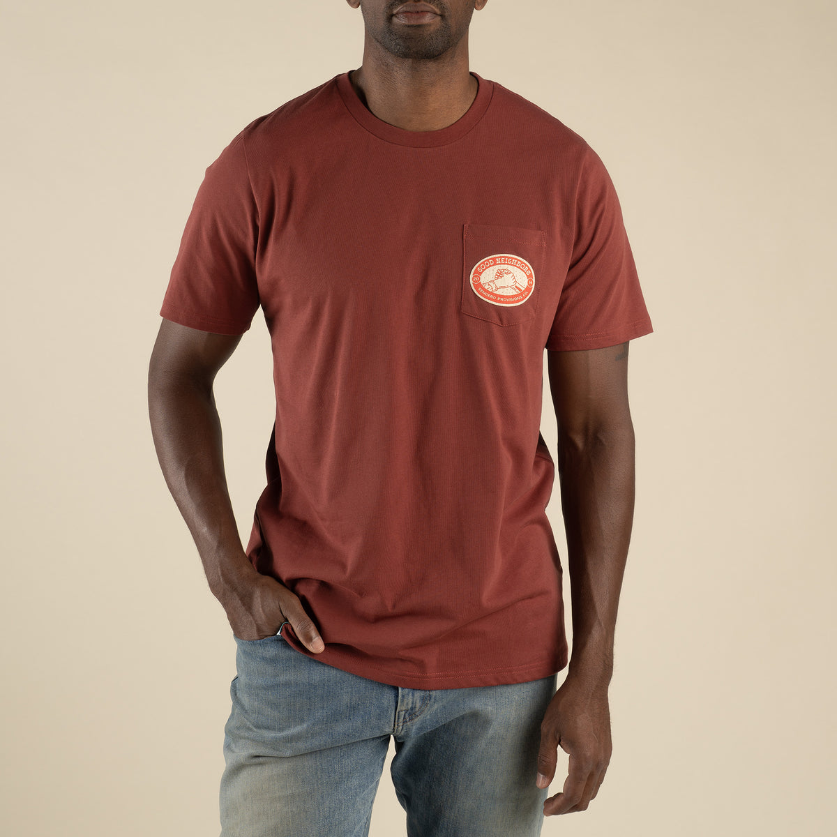 Good Neighbors Pocket T-Shirt - Warm Red