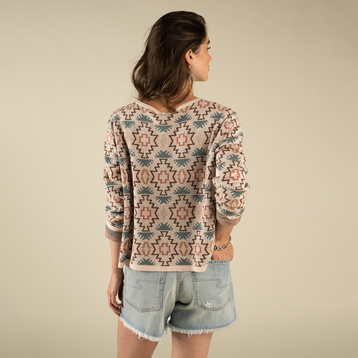 Solita Pullover - Chama Chevron - Cream/Teal