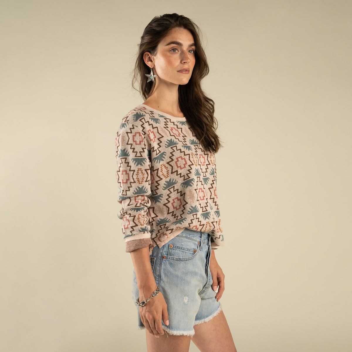 Solita Pullover - Chama Chevron - Cream/Teal