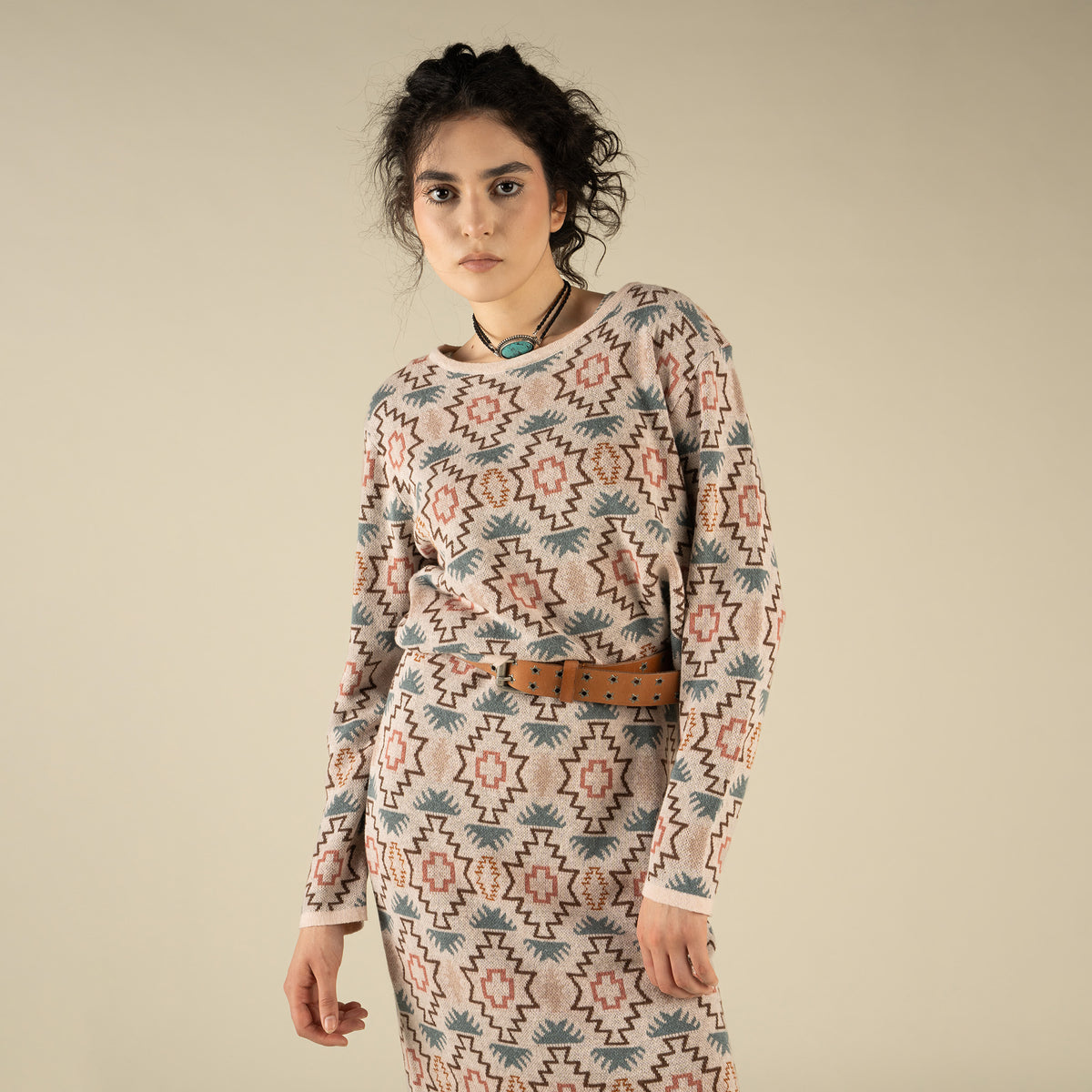 Solita Pullover - Chama Chevron - Cream/Teal